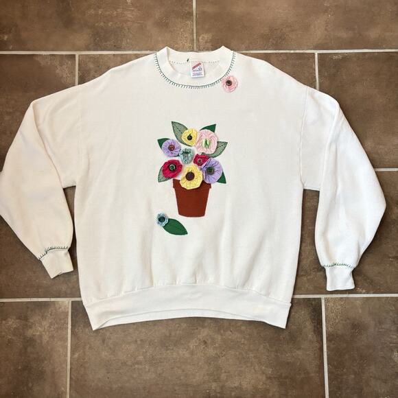 Jerzees Tops - Vintage Jerzees Floral Handmade Spring Crewneck Sweatshirt Grandmacore Size L